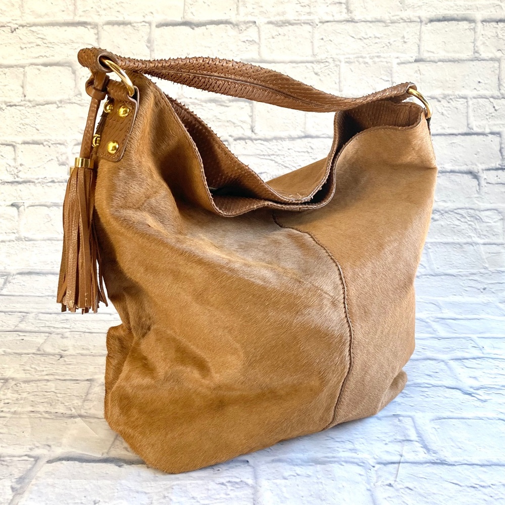 CYNTHIA ROWLEY HAIR-ON-HIDE BROWN SHOULDER BAG
